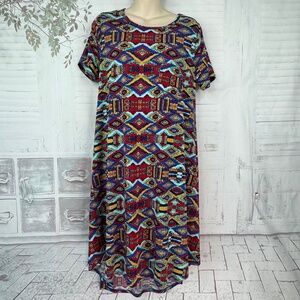 LuLaRoe Carly Womens Casual Multi Color SS Stretch Casual Dress Sz. Small S